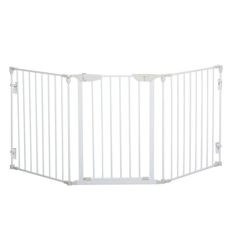 Premium Pet Safety Gate - 3-Panel Metal Fence w/ Door - White