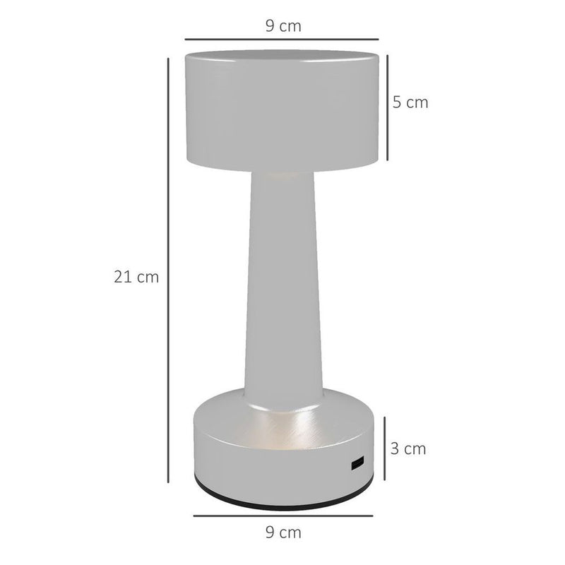 Premium HOMCOM LED Cordless Table Lamp - Battery Operated for Bedroom - High-Quality Silver Design