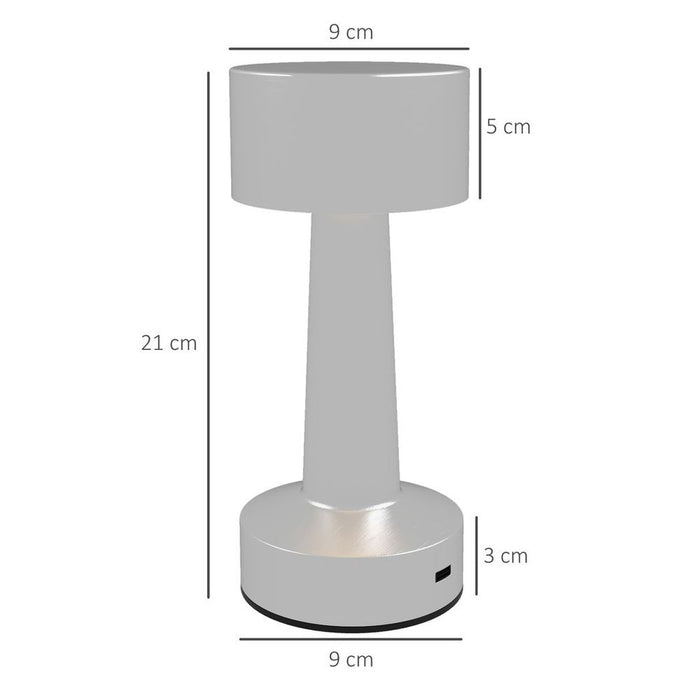 Premium HOMCOM LED Cordless Table Lamp - Battery Operated for Bedroom - High-Quality Silver Design