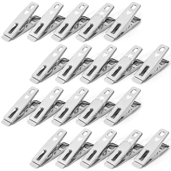 Vinsani Pack of 20 - 80 Stainless Steel Spring Loaded Metal Laundry Clothes Clip Pegs