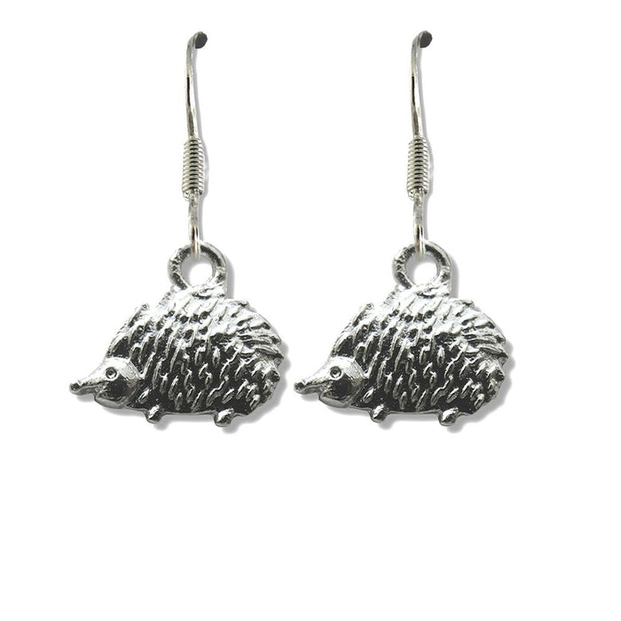 Hedgehog Drop Earrings: Silver Plated, Tibetan Silver Finish, Gift Boxed