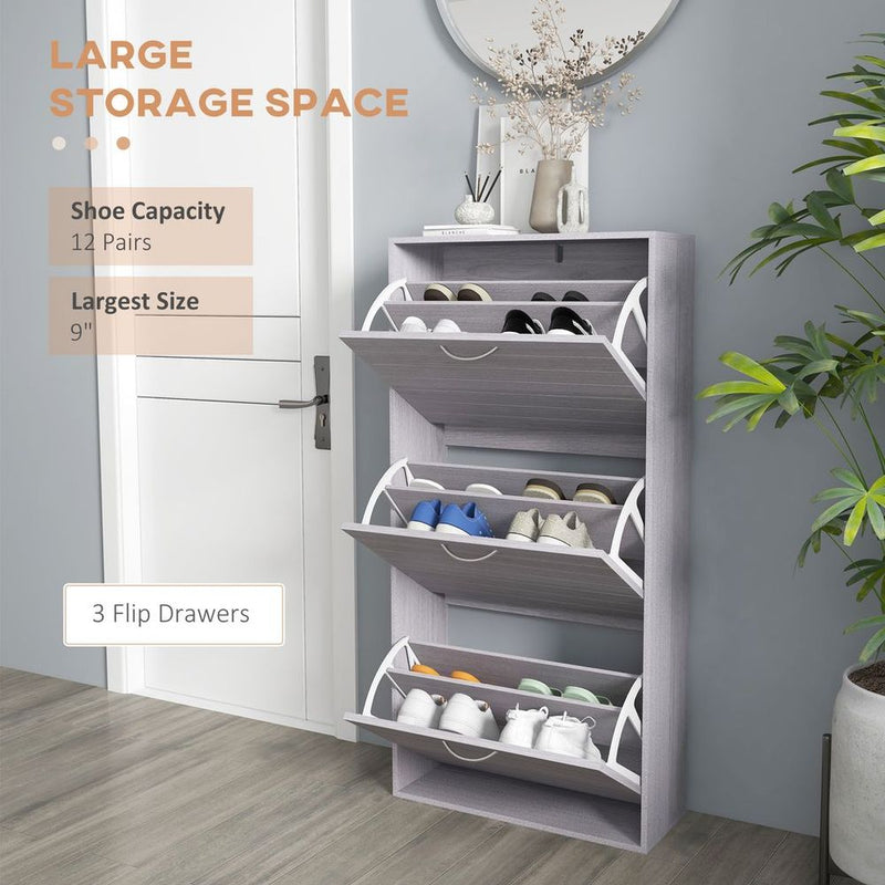 HOMCOM Slim Shoe Storage Cabinet with 3 Flip Drawers for 12 Pair of Shoes