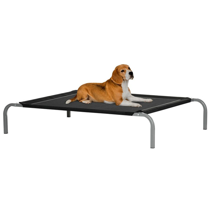 PawHut Elevated Pet Bed Cooling Raised Cot Style Bed for Large Medium Sized Dogs with Non-slip Pads Steel Frame Breathable Mesh Fabric, 110 x 75 x 20 cm - Black