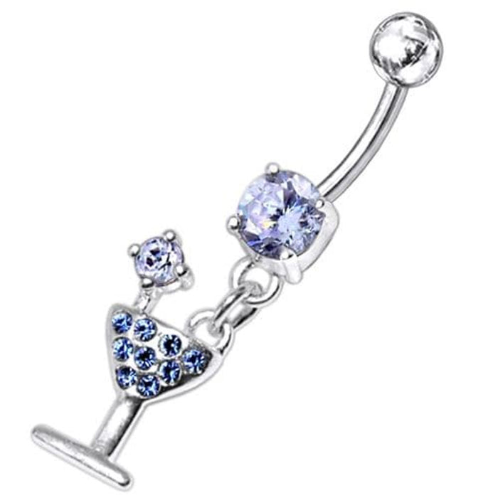 Fancy Jeweled GLASS Dangling Banana Bar Belly Ring