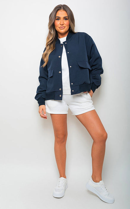 Joanna Long Sleeve Buttons Bomber Jacket