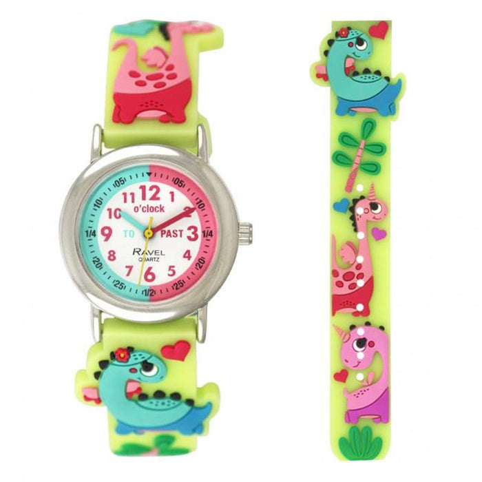 Ravel Kids 3D Cartoon Time Teacher Watch Dino - High Quality PVC Strap - Easy to Read - Fun and Educational