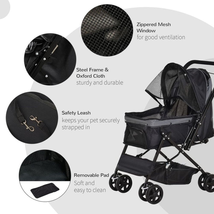 Premium Pet Stroller: Foldable with Reversible Handle, Ideal for Cats or Small Dogs. Comfortable & Stylish, Black