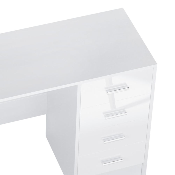 Premium High Gloss 4-Drawer Vanity Desk - White. Perfect for Home Office & Study. Spacious Storage & Stylish Design!