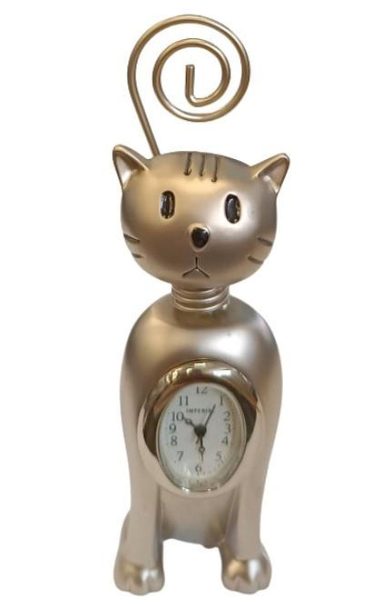 Miniature Clock Silver Plated Cat IMP1081S - CLEARANCE NEEDS RE-BATTERY