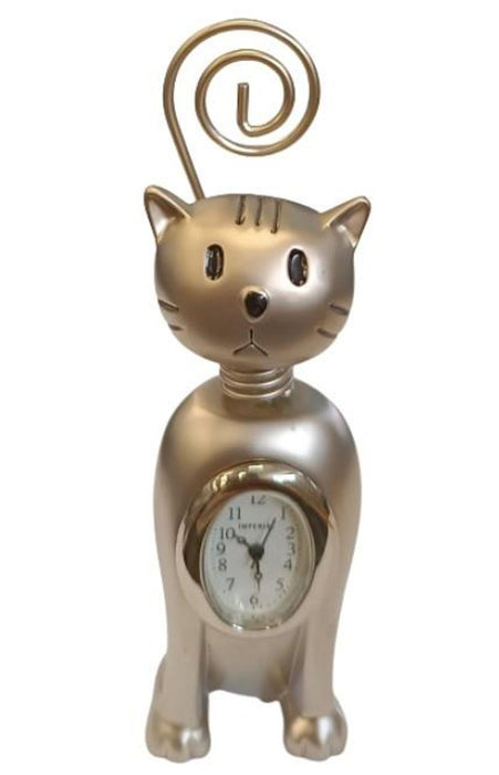 Miniature Clock Silver Plated Cat IMP1081S - CLEARANCE NEEDS RE-BATTERY