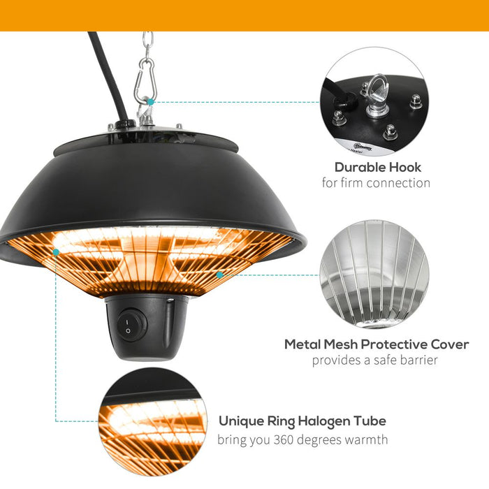 Outsunny 600W Patio Ceiling Electric Heater - Black