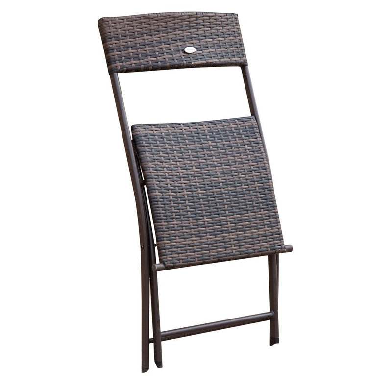 Outsunny 3pc Wicker Rattan Bistro Set - Brown: Foldable, Weather-Resistant, Lightweight