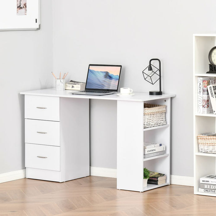 120cm Computer Desk PC Table Workstation - 3 Shelf & Drawers - White