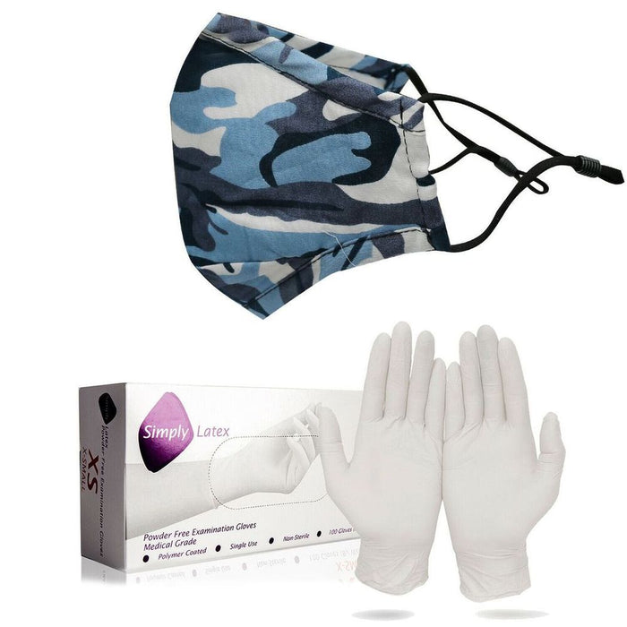 Latex X-Small Gloves (Age 6-10) & Spandex Kids Camouflage Face Mask (Age 6-12)