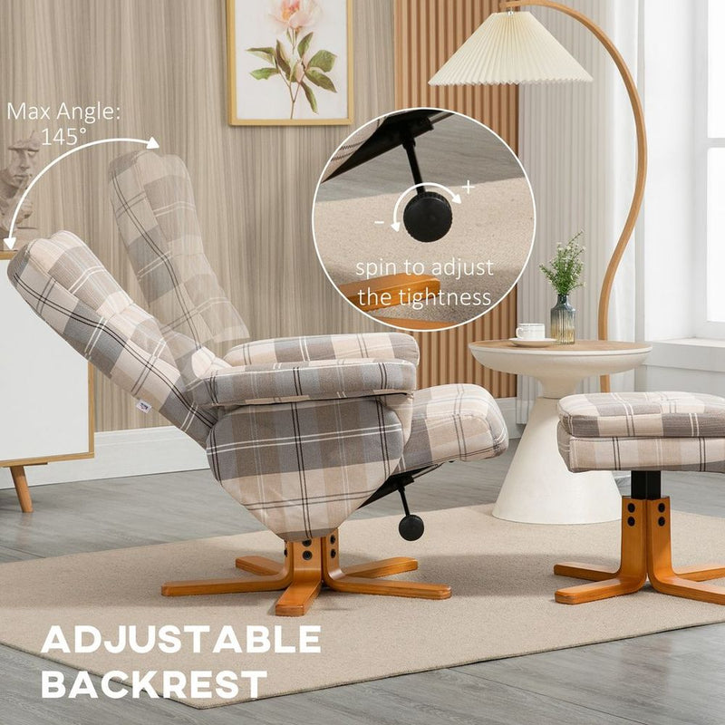 Ultimate Comfort Recliner Chair & Footstool: Linen-Touch Fabric, Wooden Base, Multicolour