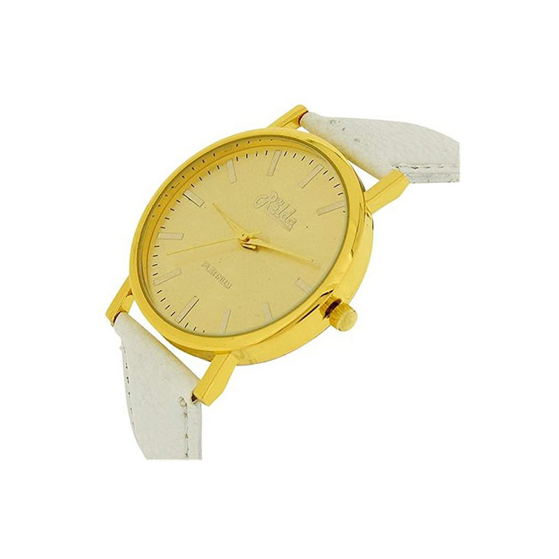 Relda Women Jumbo Goldtone Dial & Leather Strap Watch - White REL63