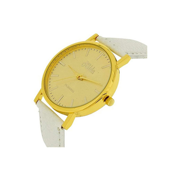 Relda Women Jumbo Goldtone Dial & Leather Strap Watch - White REL63