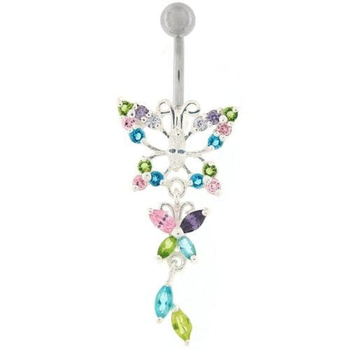 Fancy Jeweled Butterfly Dangling Navel Ring