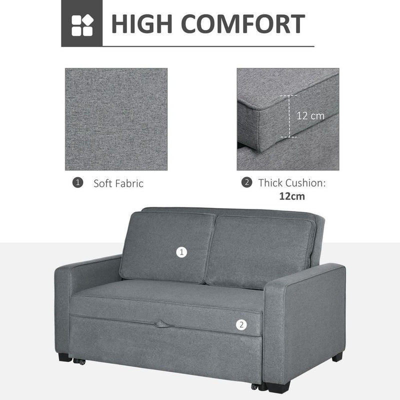HOMCOM Modern 2 Seater Sofa Bed Click Clack Couch Sleeper for Living Room Grey