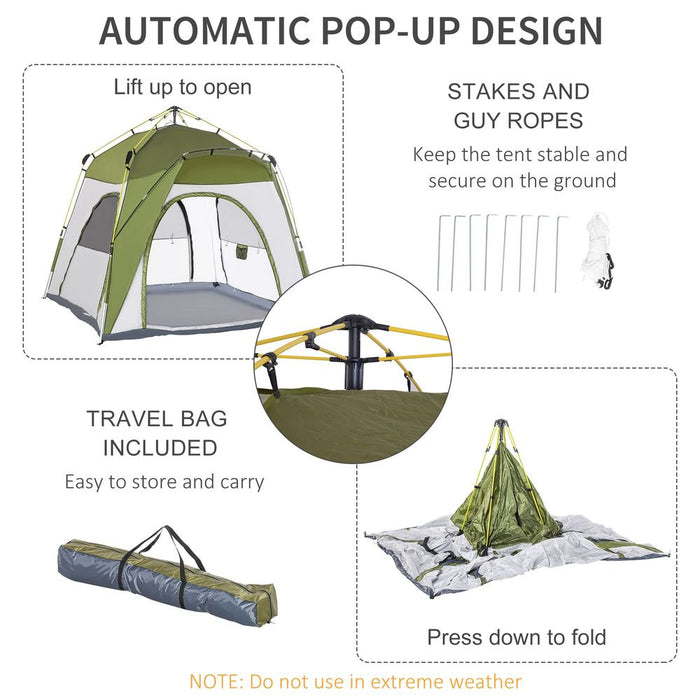 Outsunny 4 Man Pop Up Tent - Automatic Camping Dome Shelter - Lightweight & Spacious