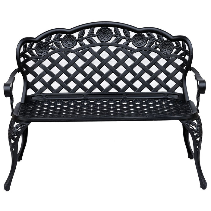 Garden Bench, Cast Aluminium, 107Lx58Wx85H cm-Black