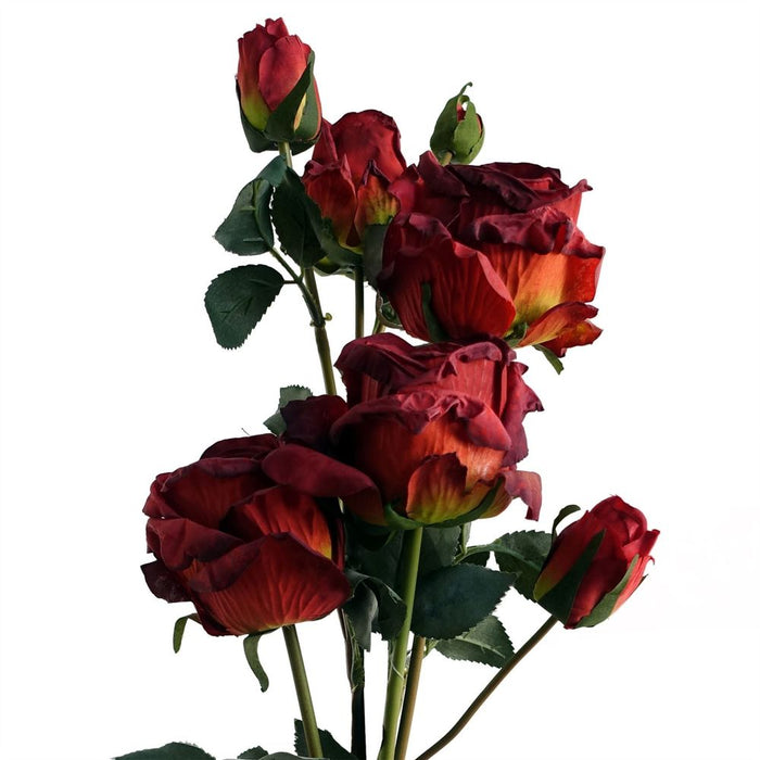 60cm Red Rose Artificial Flowers Spray - 4 Flowers 3 Buds