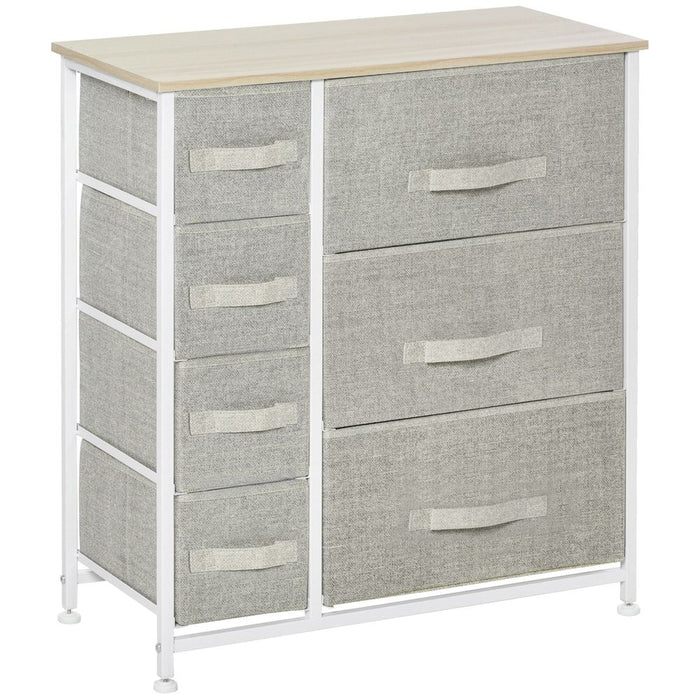 7 Linen Drawers Cabinet Organizer Adjustable Feet White, Oak and Light Grey