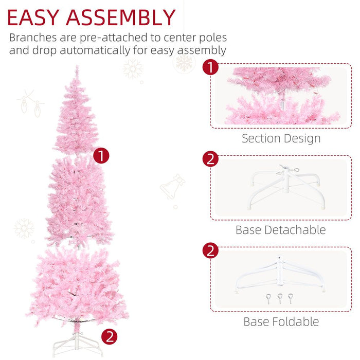 6FT Pre-lit Pink Artificial Christmas Tree - 300 LED Lights - Flame Retardant PVC - Easy Assembly - Metal Base Included