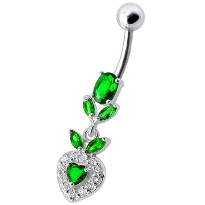 Fancy Multi Stone Leafs With  Heart Dangling Navel Ring