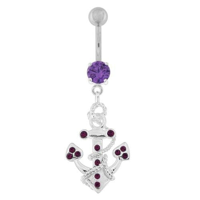 Jeweled Anchor with Rope Dangling Navel Belly Ring