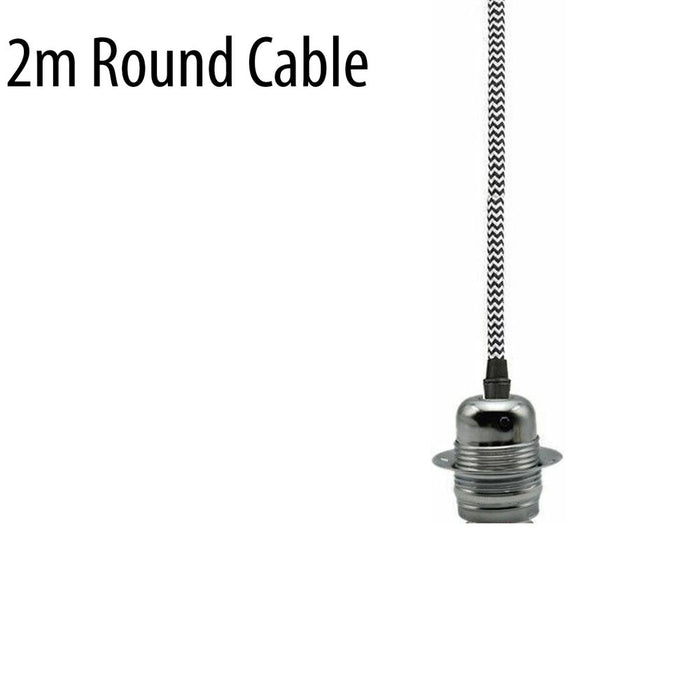 E27 Chrome-Aluminum Pendant Set | Black & White Fabric Cable | 1m | Best Quality