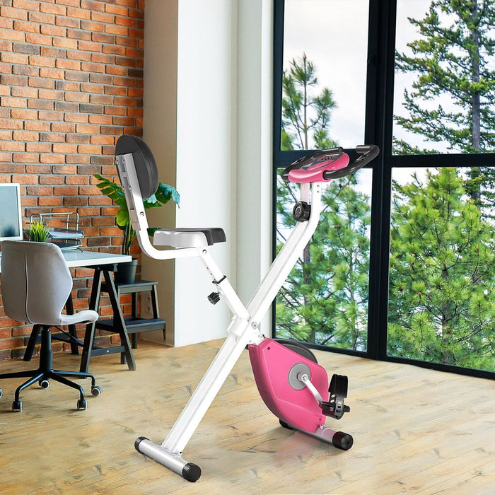 HOMCOM Foldable Pink Exercise Bike LCD Adjustable Seat