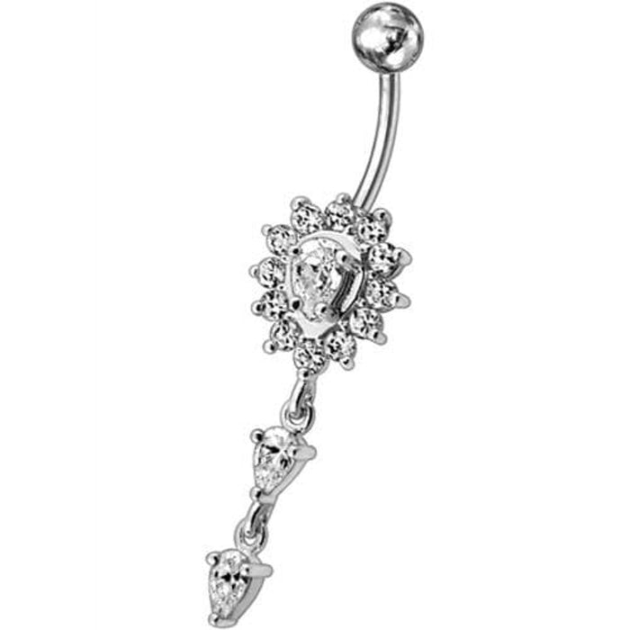 Fancy Ancient Flower Jeweled Dangling Navel Ring