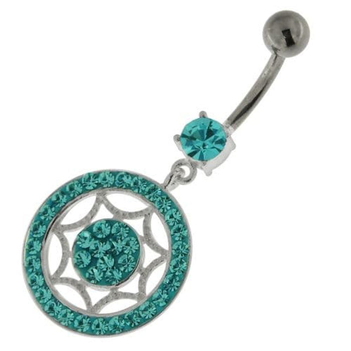 925 Sterling Silver Multi Jeweled Round Belly Button Ring