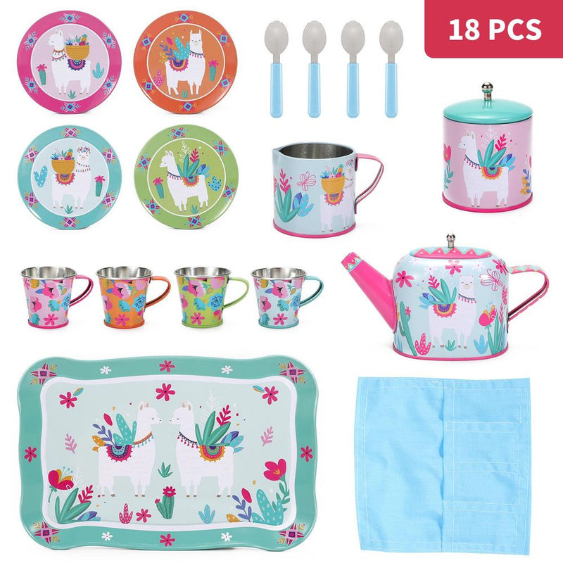 Premium Llama Tea Set - 18pc Tin, Perfect for Fun Pretend Play