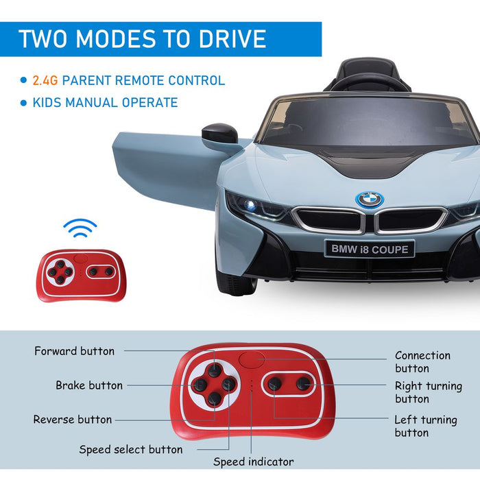 Licensed BMW I8 Coupe Kids Ride-On Car 6V w/ Remote Lights Horn Music