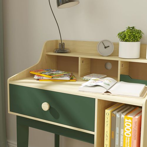 AIYAPLAY Kids Desk and Chair Set with Storage Shelves, Drawer, Green