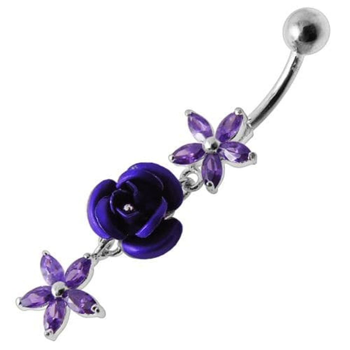 Center Rose Jeweled Dangling Belly Ring