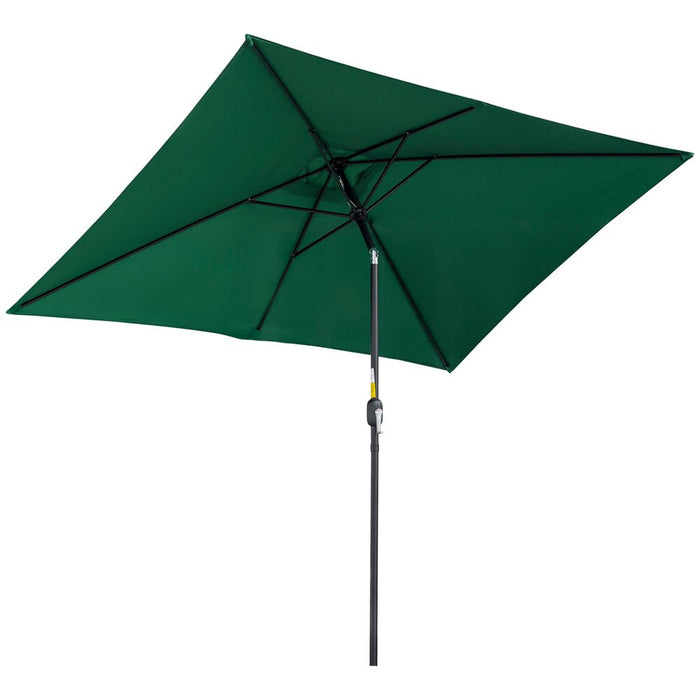 Premium 3x2m Patio Parasol - Tilting, Crank, 6 Ribs - Sun Shade, Garden Green - High Quality