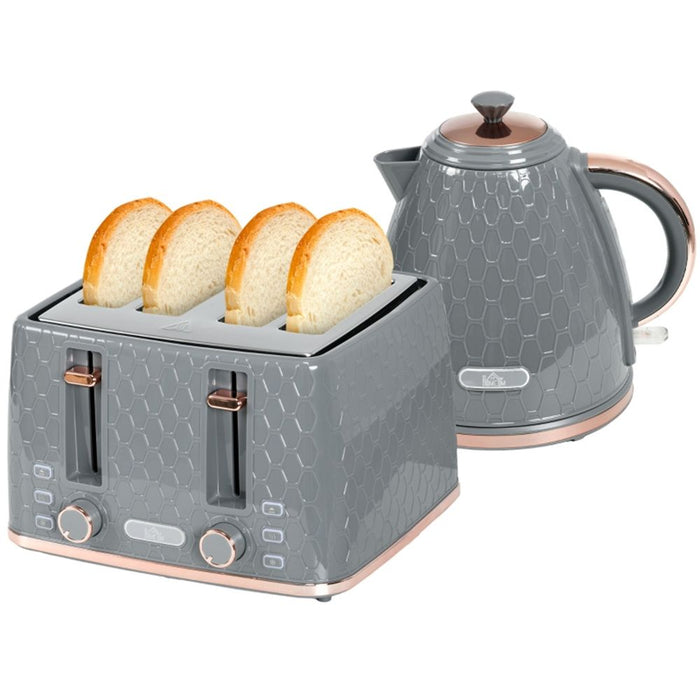 Kettle and Toaster Set in Stylish honeycomb design Grey