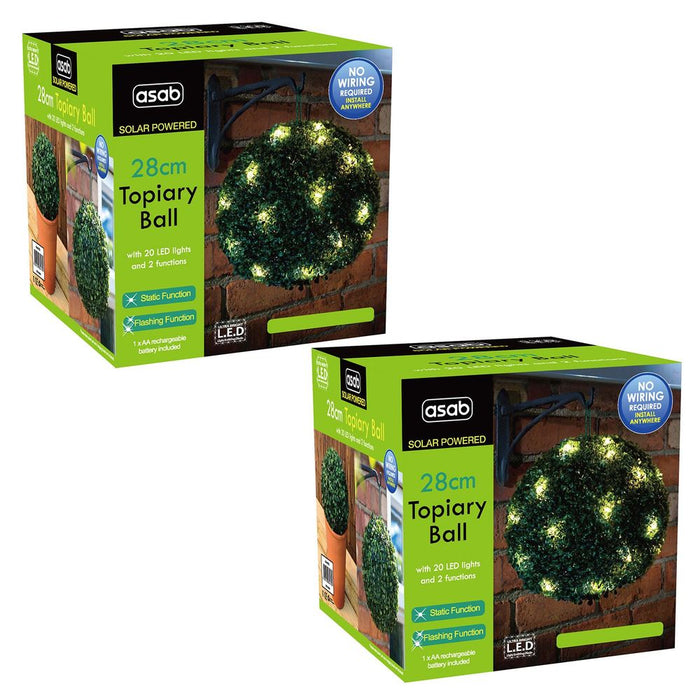 Solar Topiary Ball - 2X 28cm, Green - High Quality & Long Lasting - Perfect for Garden Lighting