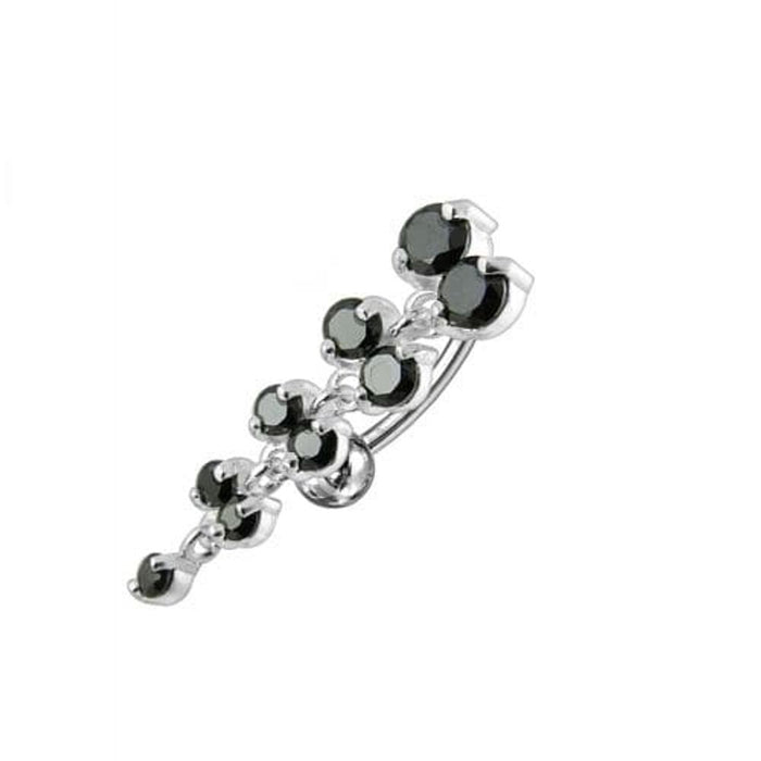 Jeweled Fancy Reverse Silver Dangling Curved Bar Belly Ring