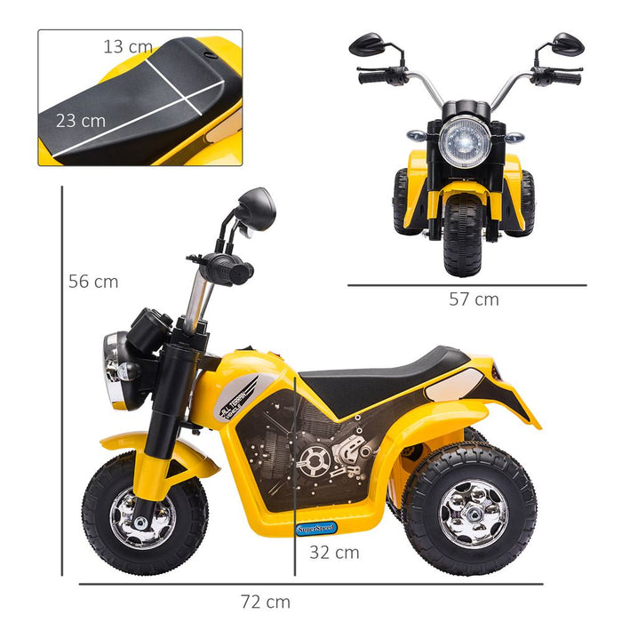 HOMCOM 6V Kids Electric Motorbike 3 Wheels Ride On Toy with Horn Headlights Realistic Sounds for Girl Boy 18-36 Months Yellow