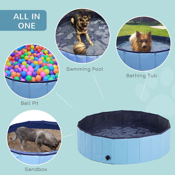 PawHut Foldable Dog Paddling Pool Pet Cat Swimming Pool Indoor/Outdoor Collapsible Summer Bathing Tub Shower Tub Puppy Washer (Blue, Φ120 × 30H cm)