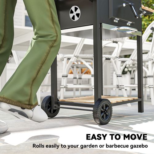 Outsunny Charcoal BBQ Grill with Warming Rack 3 Shelves Temperature Gauge