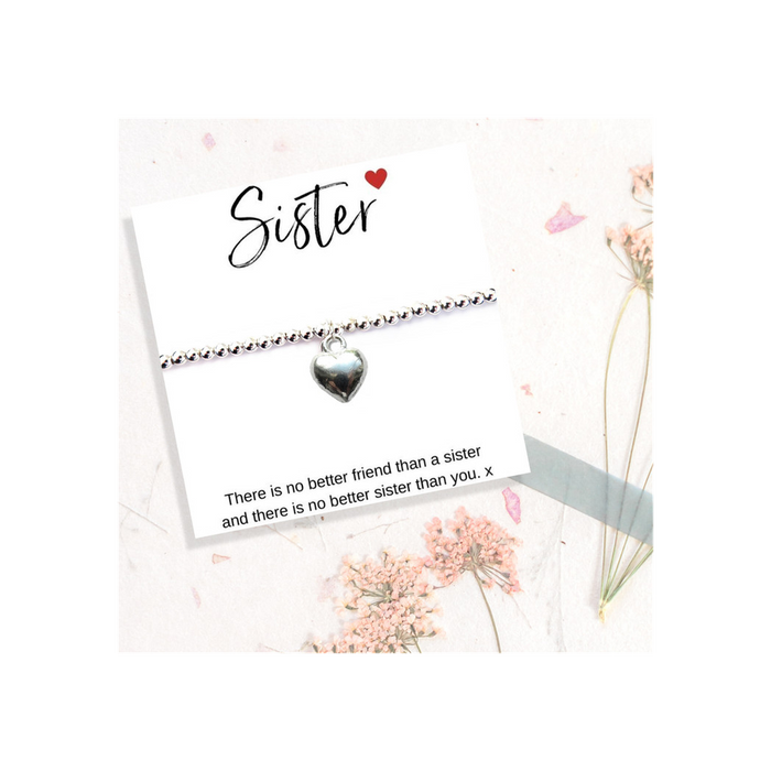 Silver Stretch Beaded Bracelet+Message Card - Perfect Gift for Sisters