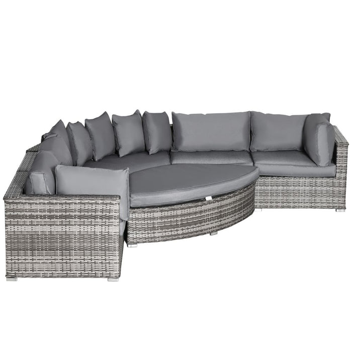 Outdoor 6-Seater Rattan Sofa Set - Half Round Design - Grey - High Quality Construction - Includes Cushions