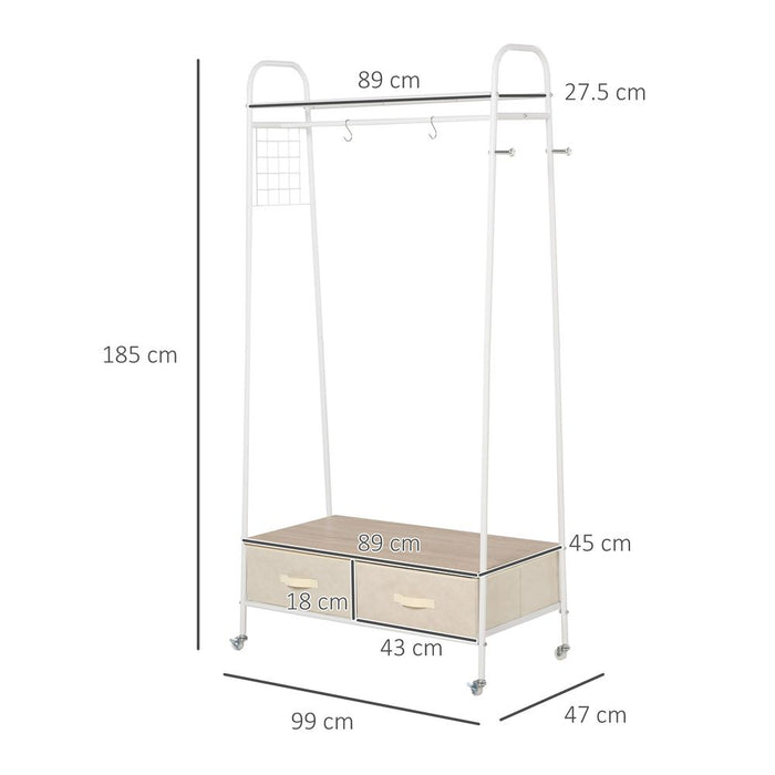 Clothes Rack Stand W/ 2 Drawers and Wheels