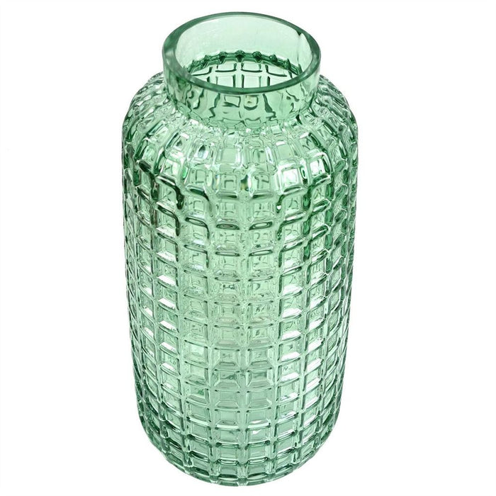 Premium Green Cube Glass Vase: 30cm, Cube Embossed, Suitable for Real & Artificial Flowers