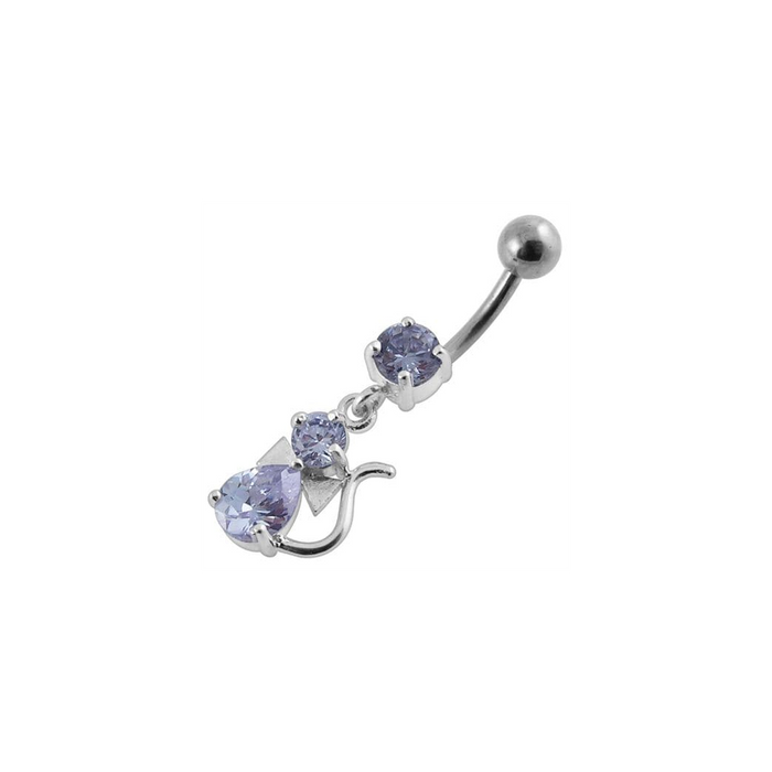 Jeweled Fancy Silver Dangling Banana Bar Belly Ring